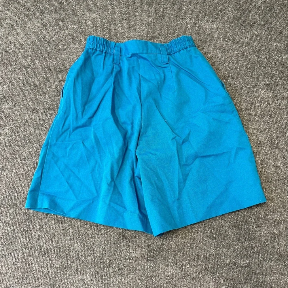 Vintage Shorts Womens Size 26 Teal Blue Pleated High Waist Elastic Back Casual
